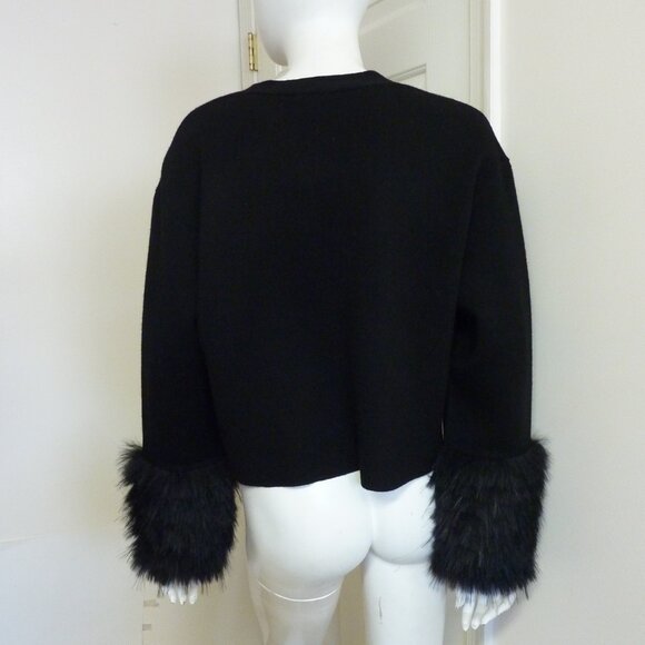 Alice and Olivia Bradley Faux Fur Cuff Wool Blend Crop Cardigan - Picture 10 of 12